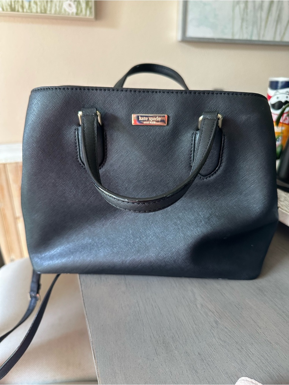 kate spade Black Saffiano Leather Satchel with Gold Plate